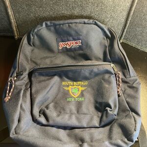 Jansport Vintage 90's Backpack Day Pack USA Made Blue Bag South Buffalo NY Patch